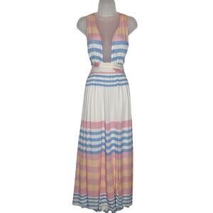 Mara Hoffman Swim Crinkle Crepe Stripe Halter Maxi Dress XS Resort Swim Cover